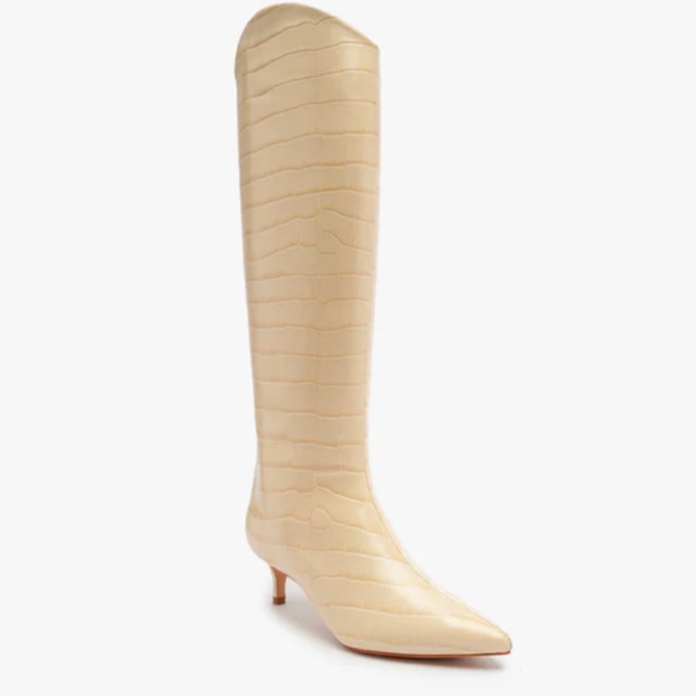 MARYANA LO CROCODILE-EMBOSSED LEATHER BOOT - Eggshell size 8